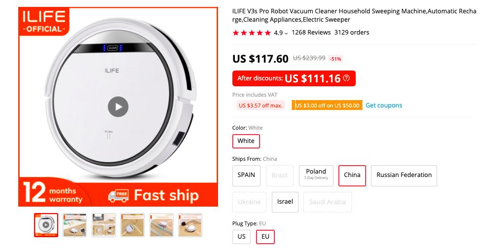 ILIFE V3s Pro Robot Vacuum Cleaner