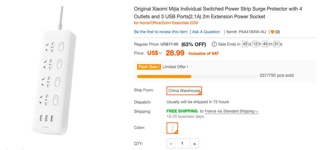  Xiaomi Mijia 4 Jack 4 Switch Power Strip
