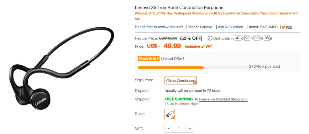  Lenovo X5 True Bone Conduction Earphone