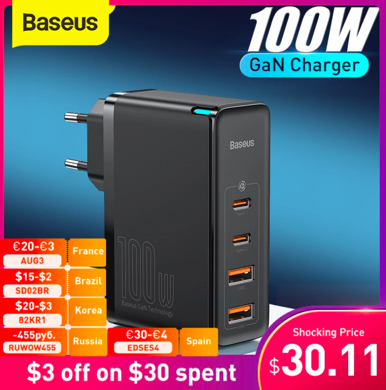 Baseus 100W 4 port GaN Charger