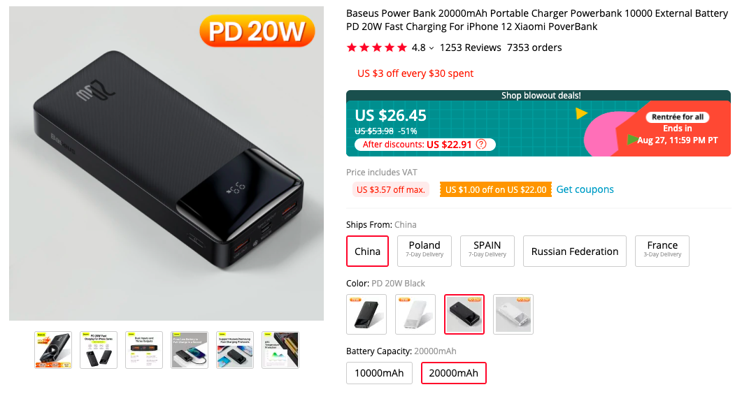 Baseus 20000mAh Power Bank