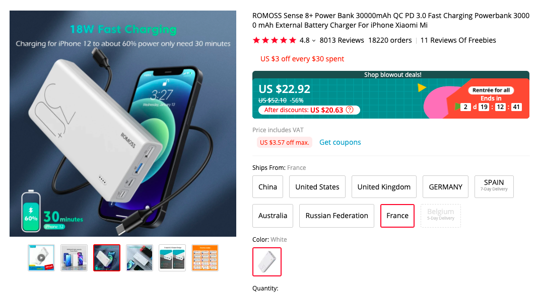 ROMOSS Sense 8+ 30000mAh Power Bank