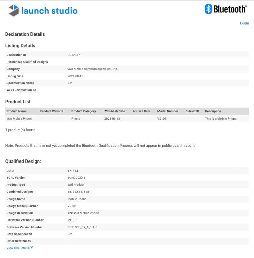 Vivo X70 Pro Bluetooth SIG