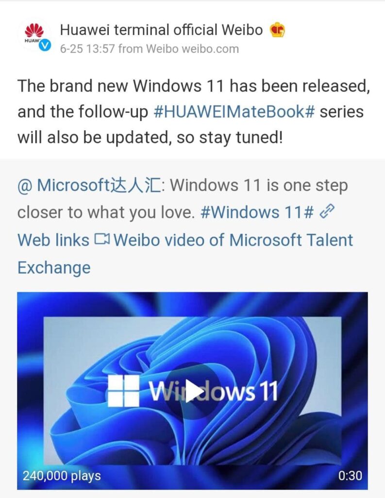 Huawei MateBook Windows 11 confirmed