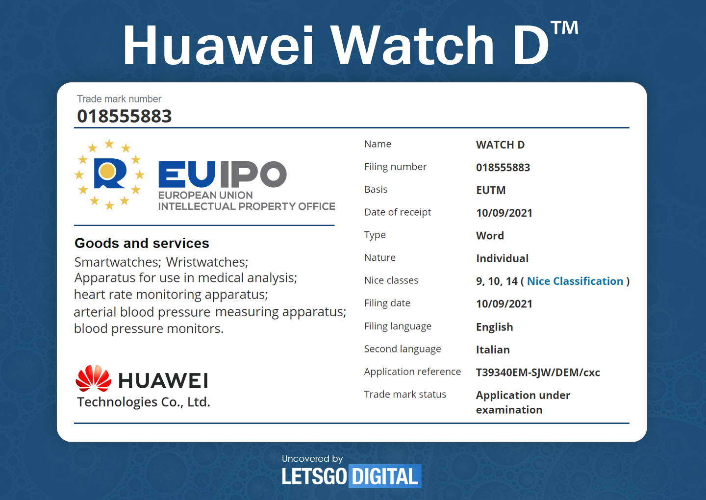 Huawei Watch D Trademark