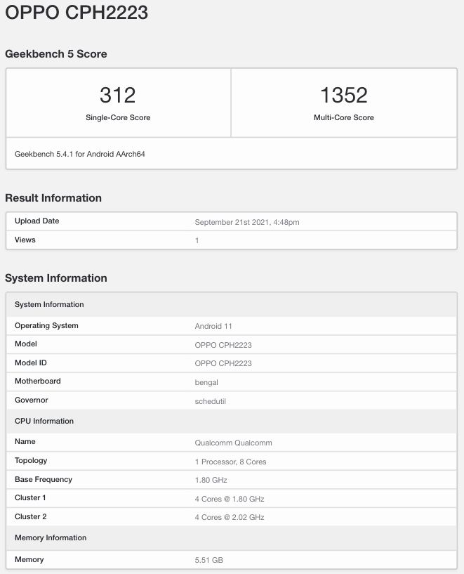 OPPO-F19s-CPH2223-Geekbench