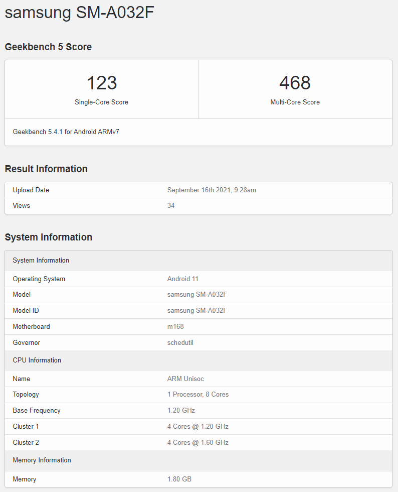 Samsung Galaxy A03 Geekbench