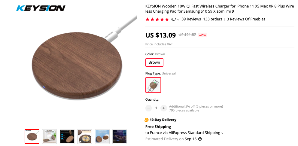 KEYSION 10W Wooden Fast Wireless Charger 