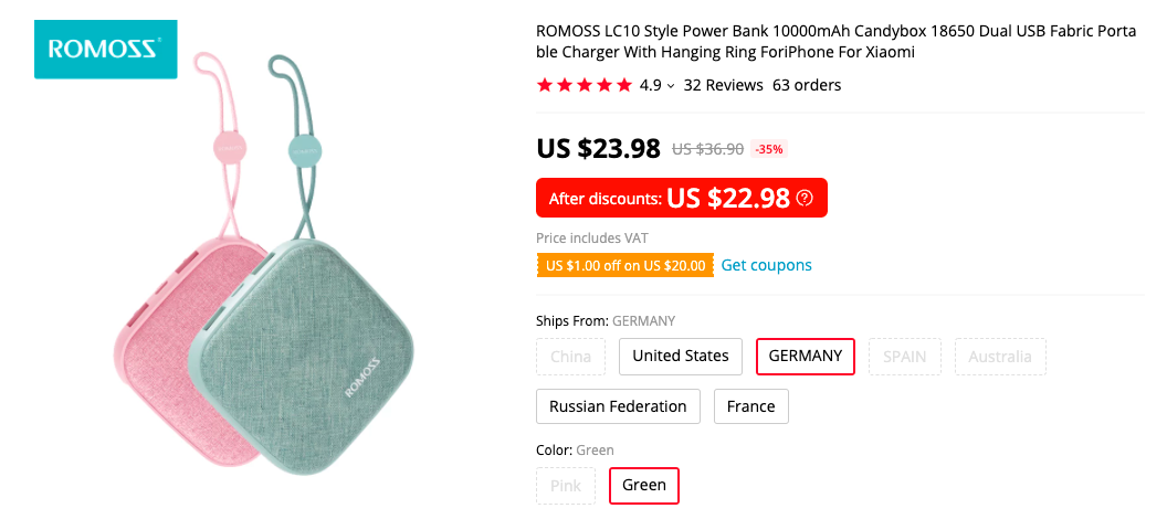 ROMOSS 10000mAh Candybox Power Bank