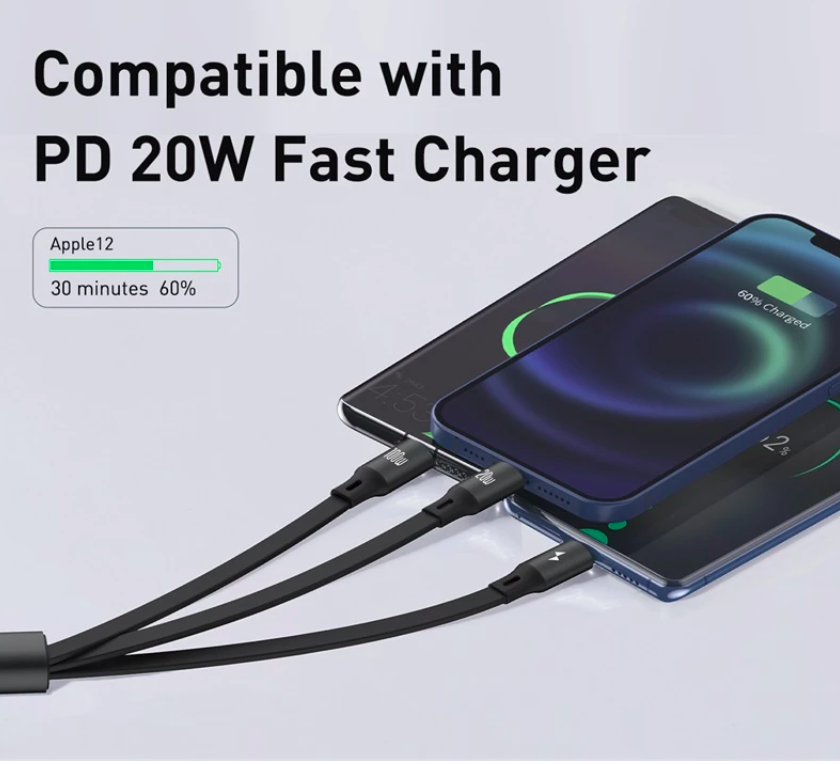 Baseus Retractable 100W One for Three Data Cable