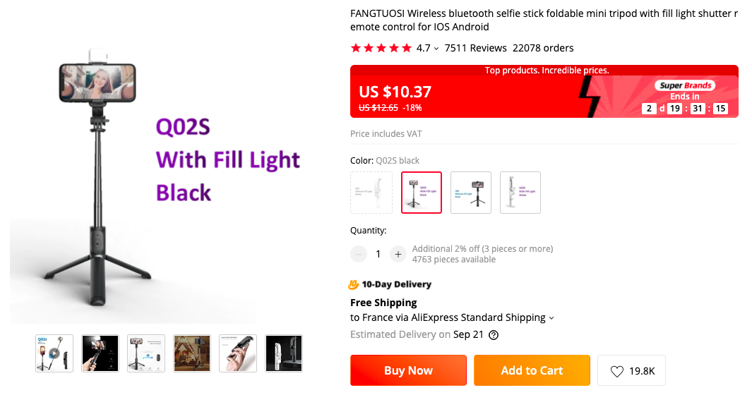 FANGTUOSI Bluetooth Selfie Stick cum Tripod with Fill Light