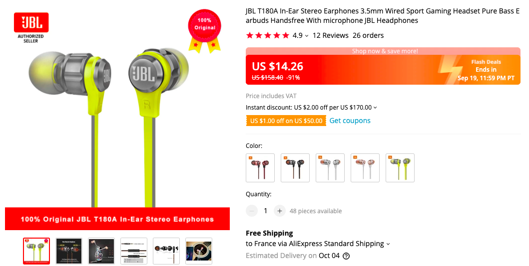 JBL T180A In-Ear Earphone