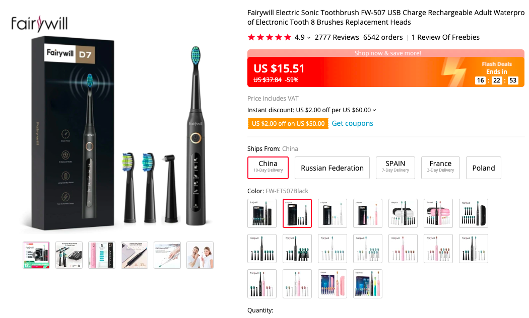 Fairywill FW-ET507 Sonic Electric Toothbrush