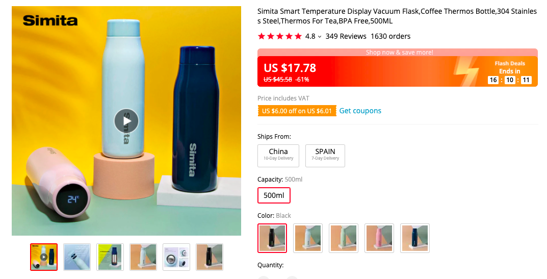 Simita Smart Temperature Display Vacuum Flask