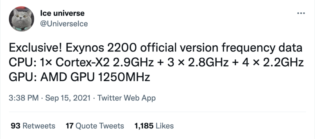 Утечка спецификаций Exynos 2200