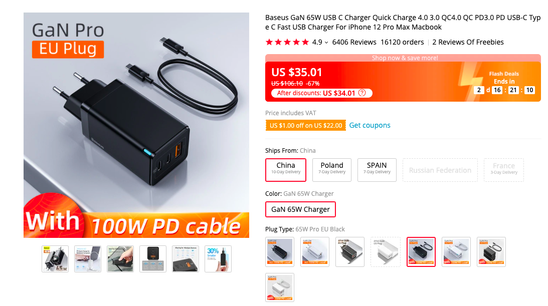 Baseus 65W GaN Pro Charger