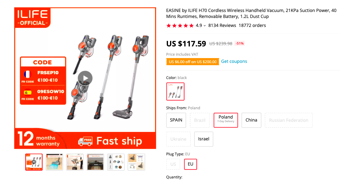 ILife H70 Cordless Stick Vacuum Cleaner
