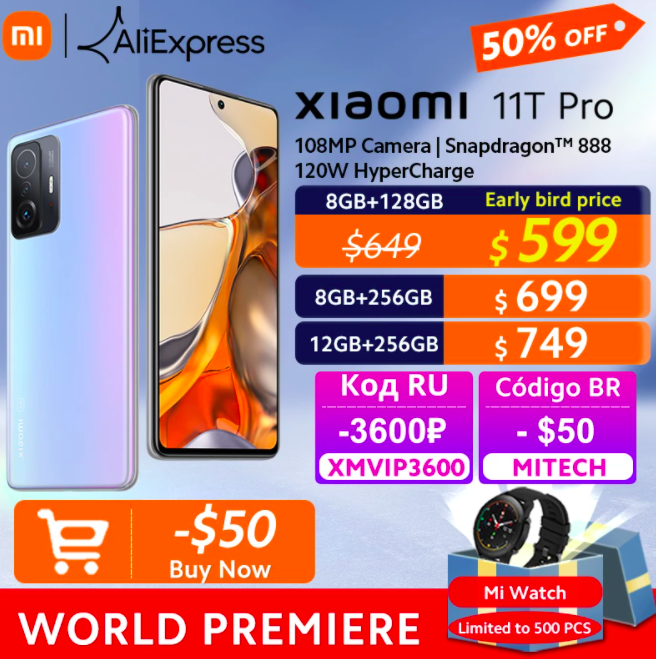 【World Premiere】Global Version Xiaomi 11T Pro 128/256GB Snapdragon 888 Octa  Core 120W HyperCharge 108MP Camera 120Hz - AliExpress