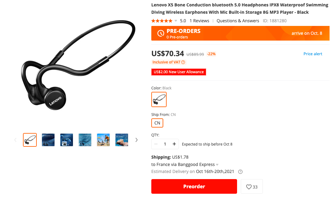 Lenovo X5 True Bone Conduction Earphone