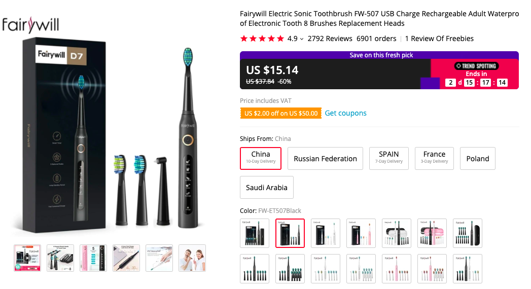 Fairywill FW-ET507 Sonic Electric Toothbrush