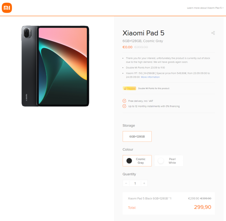 Xiaomi Pad 5 sold out