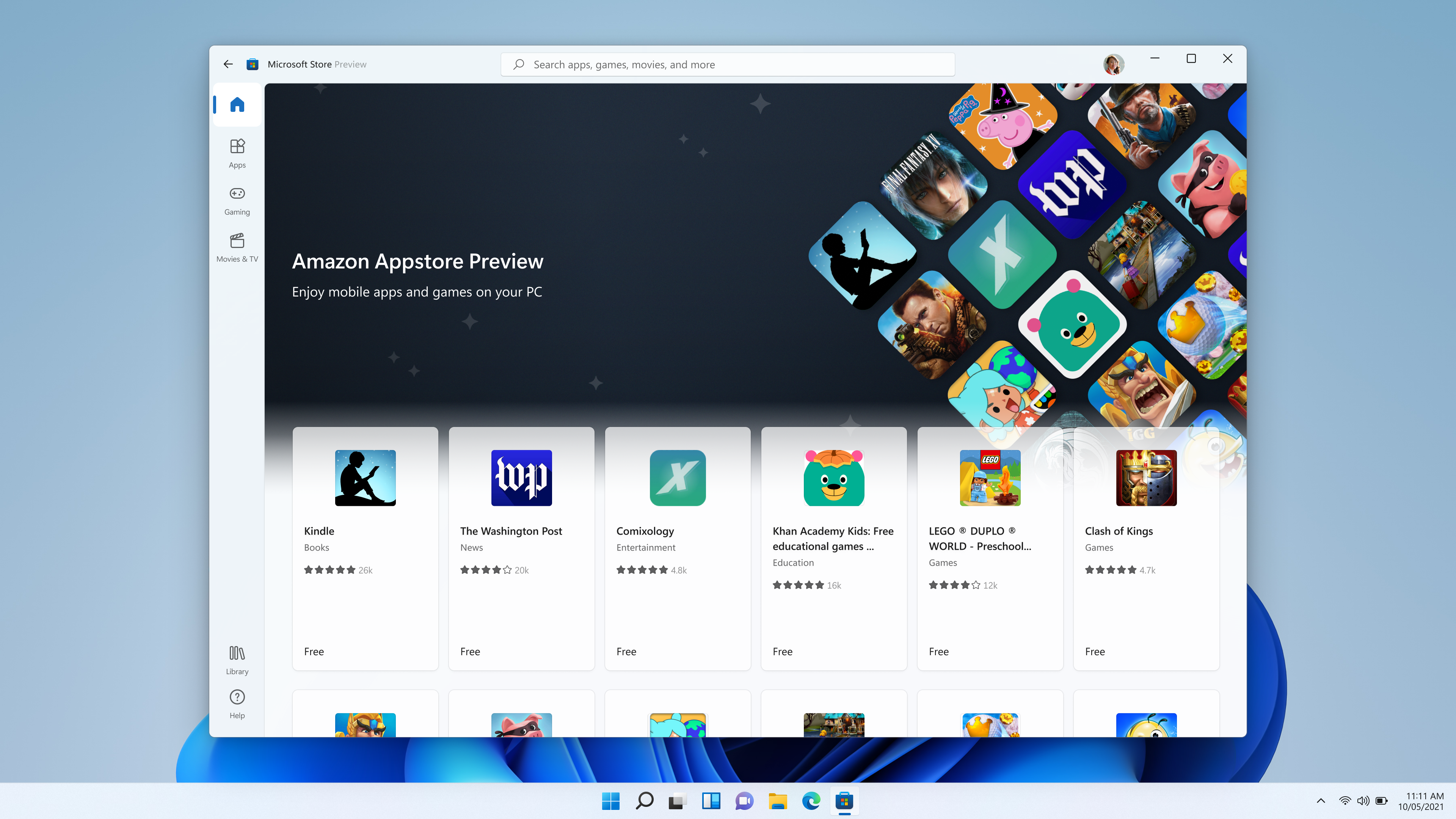 Vista previa de Amazon Appstore en Windows 11