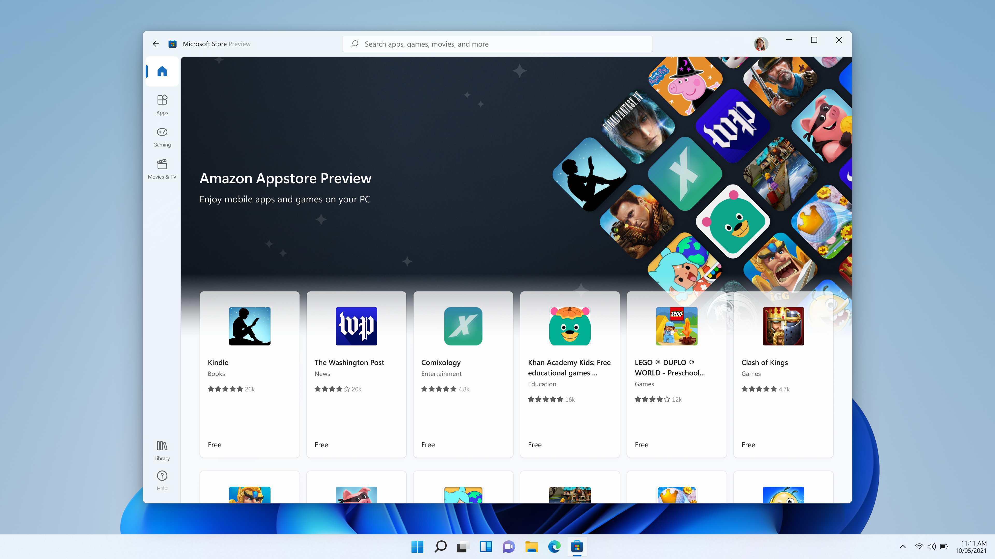 Amazon Appstore Preview on Windows 11