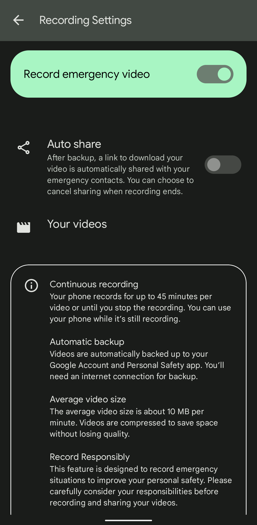 Google Pixel Personal Safety Emergency Video Recording
