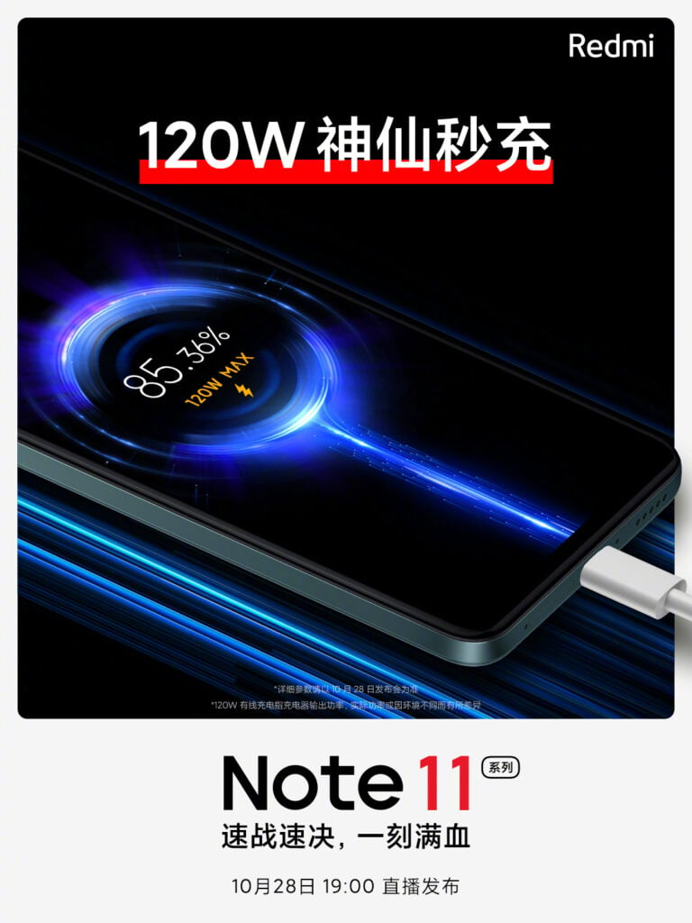 Redmi Note 11 series carga rápida de 120 W