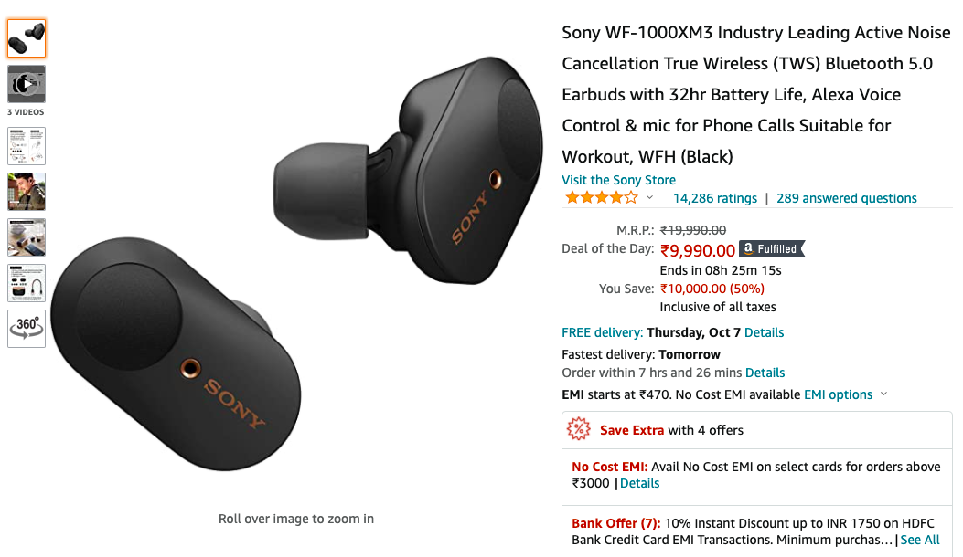 Sony WF-1000XM3 Earbuds