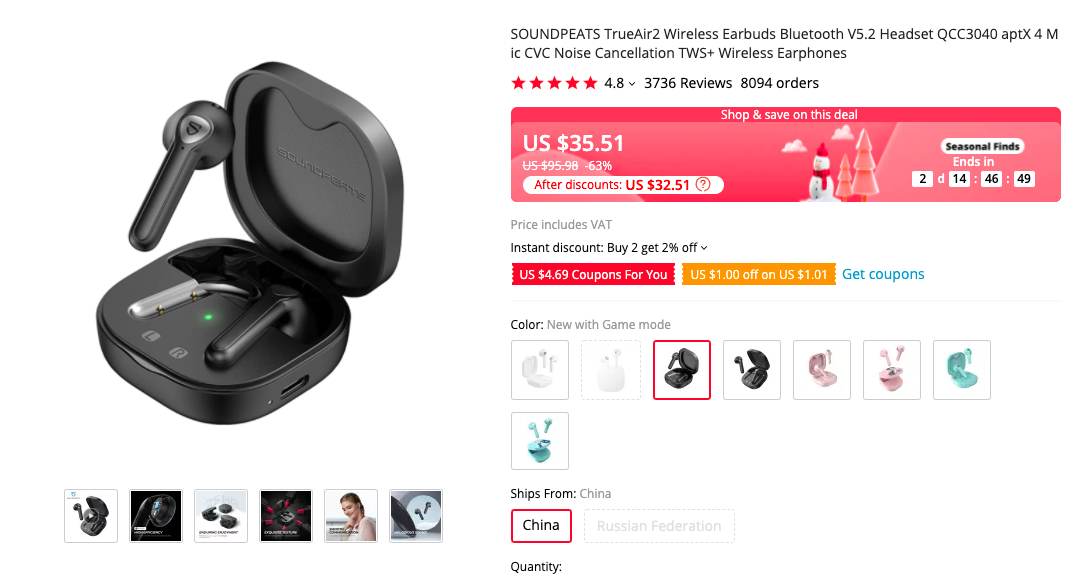SOUNDPEATS TrueAir2 Wireless Earbuds