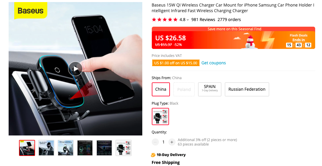 Baseus 15W Wireless Charger Car Mount