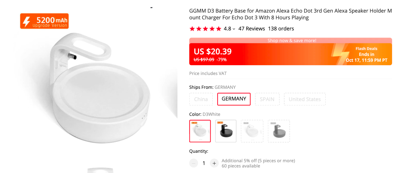 GGMM D3 Portable Battery for Echo Dot 3