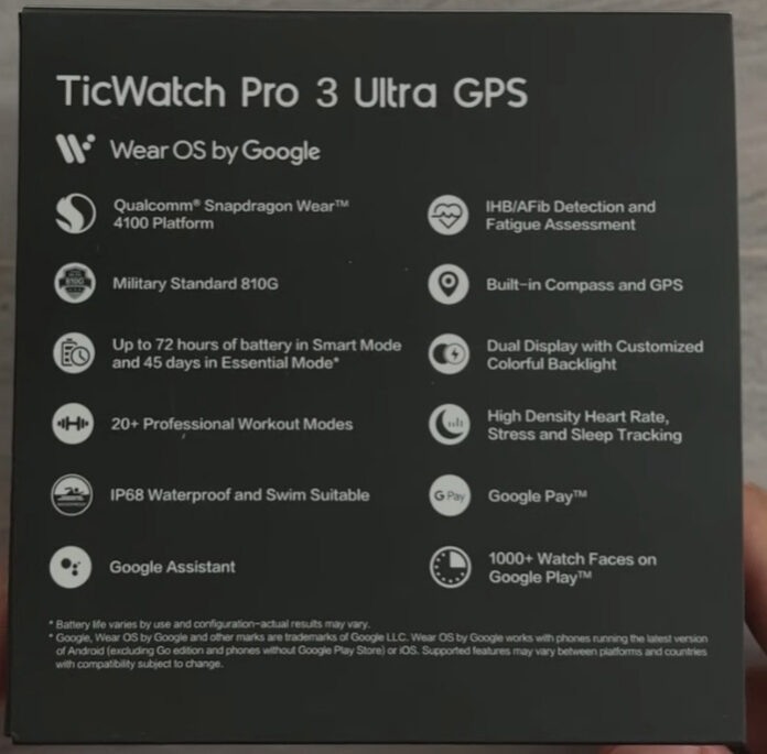 TicWatch Pro 3 Ultra GPS spec sheet reveals SD Wear 4100 chip, AFib