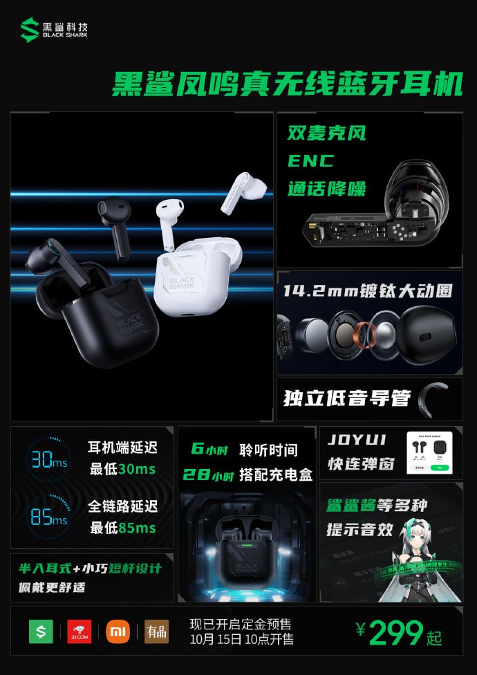 black shark gaming tws earphones inline