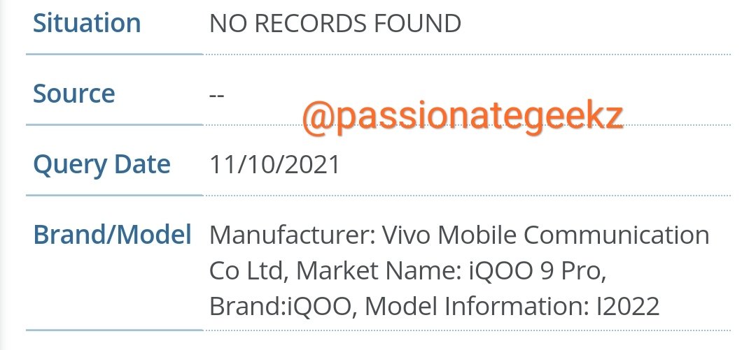 iQOO 9 Pro IMEI Leak