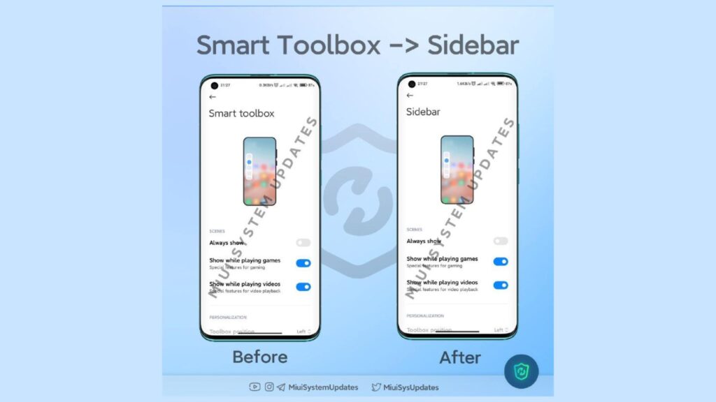 MIUI Smart Toolbox Renamed Sidebar