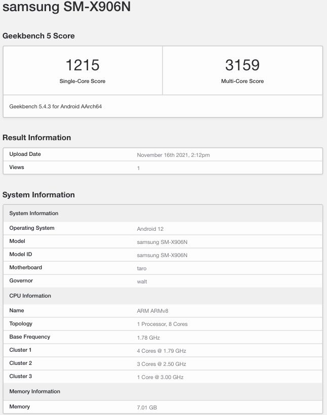 Samsung Galaxy Tab S8 Ultra benchmark