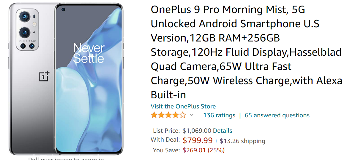  OnePlus 9, 5G Android Smartphone U.S Version, 8GB RAM+128GB  Storage, 120Hz Fluid Display