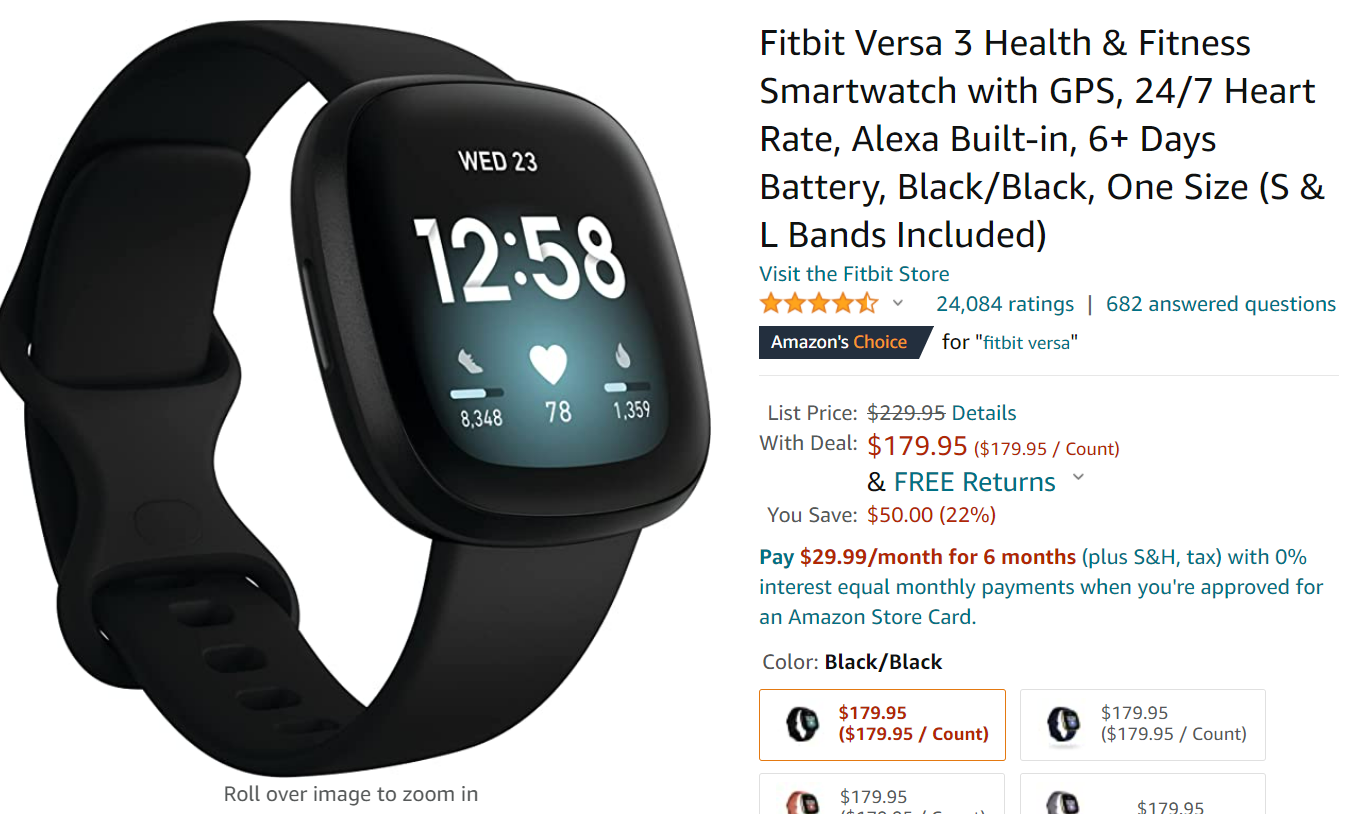 Voice 24/7 Heart Rate New Fitbit Versa 3 Health & Fitness Smartwatch with GPS 