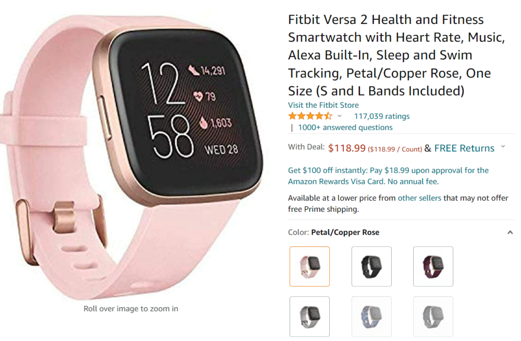 fitbit versa low price