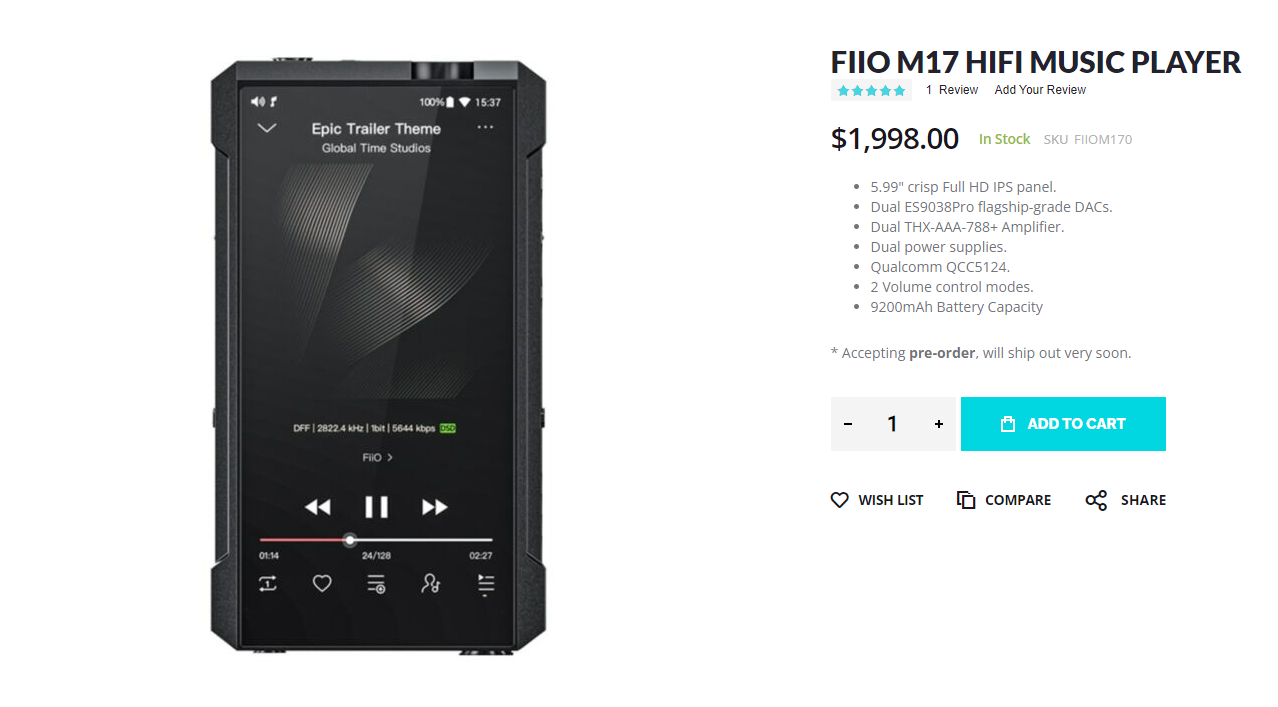 Grab FIIO M17 Desktop Flagship Portable Music Player from Giztop