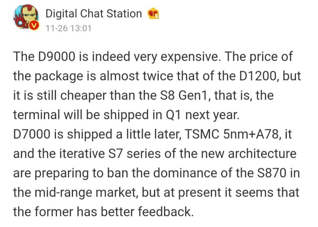 mediatek dimensity 9000 cost dcs