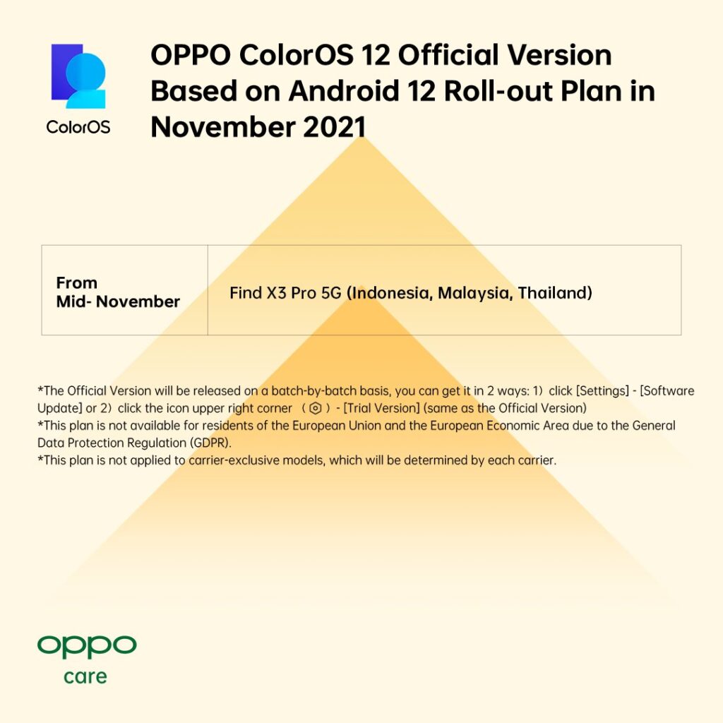 oppo find x3 pro coloros 12 november