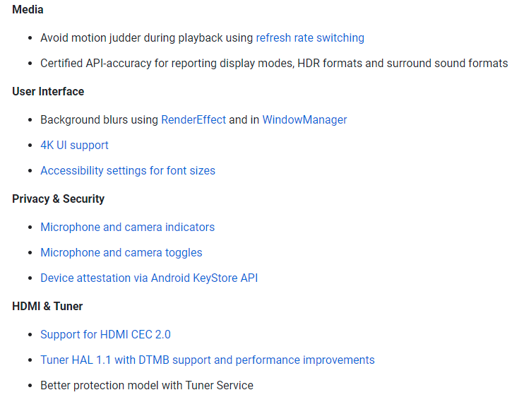 Android 12 TV change log