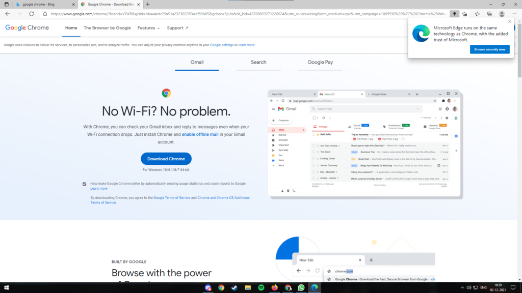 Edge questiona usuários que fazem download do Chrome