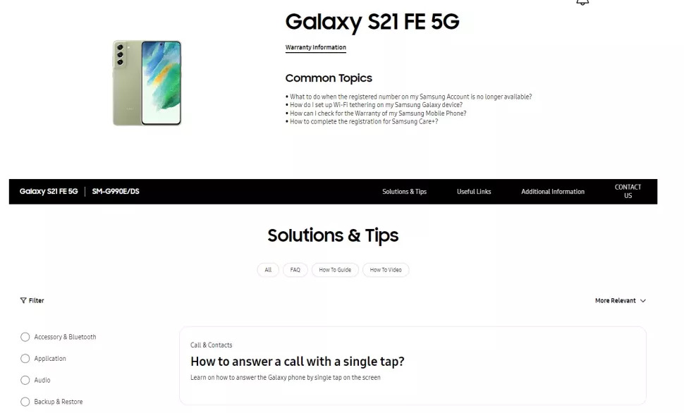 Samsung Galaxy S21 FE UAE Support Page