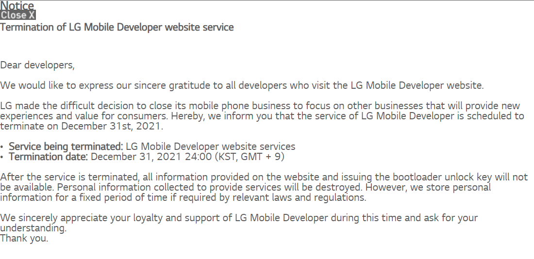 LG Bootloader Shutdown notice