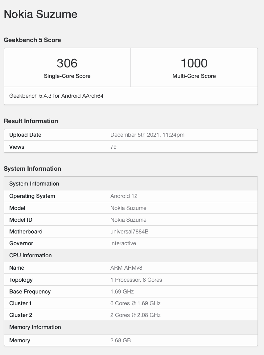 Смартфон Nokia на базе Samsung Exynos 7884 замечен на Geekbench | Изображение 7 Nokia Suzume Geekbench
