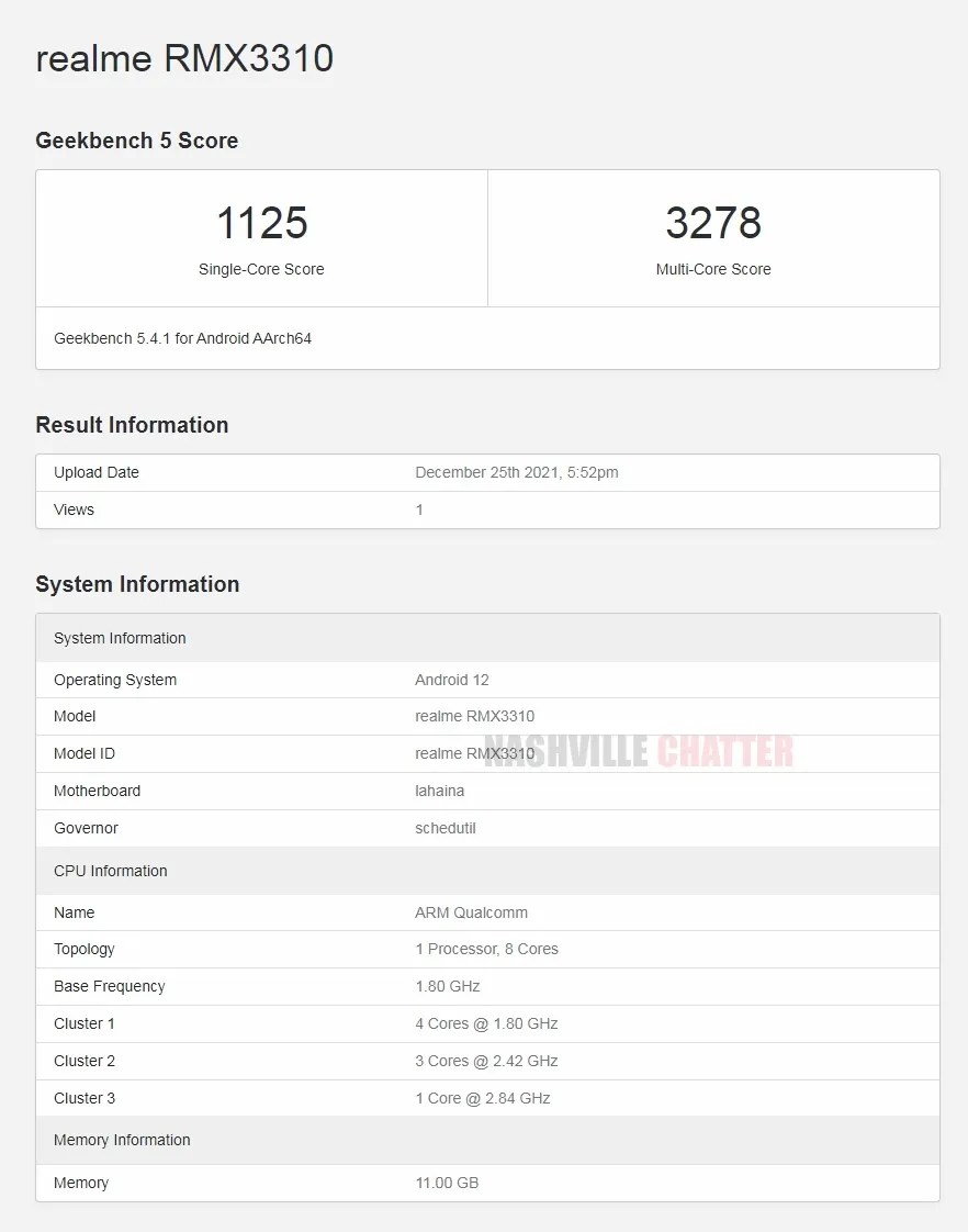 ريلمي جي تي 2 - Realme GT2 يظهر على منصة اختبار الأداء Geekbench 3 Realme GT2 Geekbench